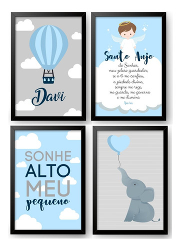 Kit Com 4 Quadros Decorativos - Elefante