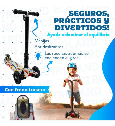 Imagen 2 de 10 de Monopatin Niños Luz Led Plegable 4 Ruedas Extensible Silicon