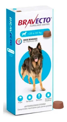 Bravecto Perro 20 Kg A 40 Kg - Comp Masticable