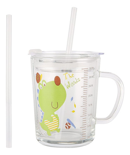 Vaso Vidrio Para Leche Con Popote Silicona Y Asa Tapa Para N