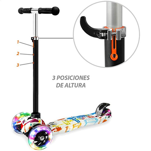 Imagen 2 de 10 de Monopatín Infantil Plegable Graffiti 4 Ruedas Luces Led Niño