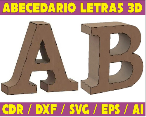 Pack De Vectores Corte Laser- Letras 3d 30 Cm Para Mdf 3mm