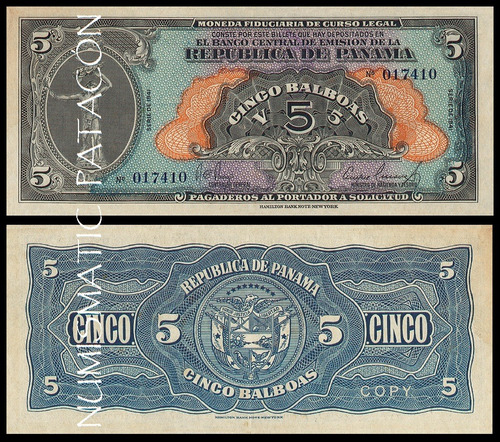 Billete 5 Balboas Panama 1941 - Copia - Facsímil