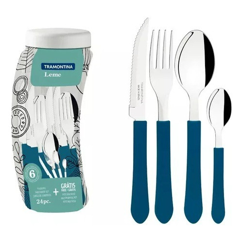 Conjunto de talheres de aço inoxidável Tramontina Leme 24 peças azul