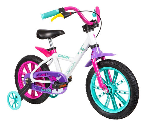 Bicicleta Infantil Aro 14 Com Rodinhas Cecizinha Rosa Caloi Cor Branco