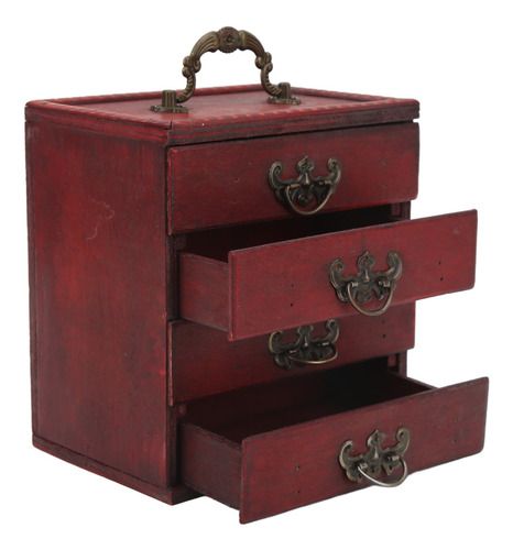 Joyero Retro De Madera Con Cajón Grande De 4 Capas