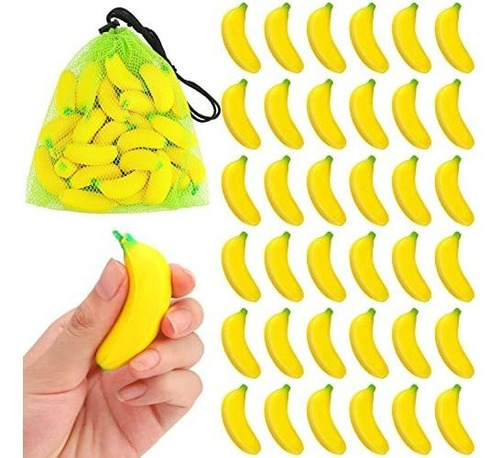 37 Piezas De Mini Juguetes Antiestrés De Plátano Con Bolsa De Malla, Fabricados En Pu, Estiran Y Son Ideales Para Fiestas Y Cumpleaños