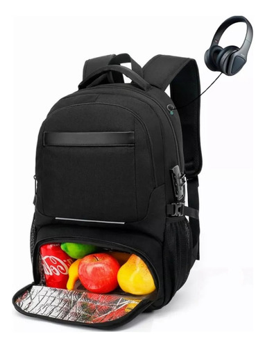 Mochila De Almuerzo Antirrobo Impermeable A Portátil 15.6'.puerto De Auriculares Externo,bolsa Mantener La Comida Caliente O Fría Para Gran Capacidad