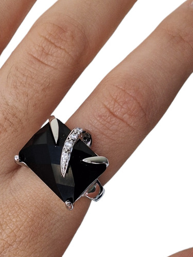 Anillo Onix Negro Rectangular. Plata 925