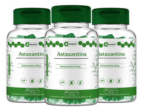 Astaxantina 6mg 3 Potes 60 Caps 4 Health - Formula Importada
