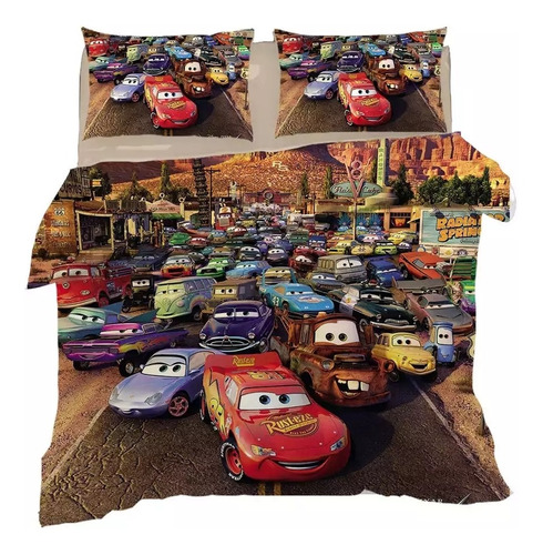 Cubrecama Acolchado Semidoble Cars + 2 Fundas + 2 Cojines