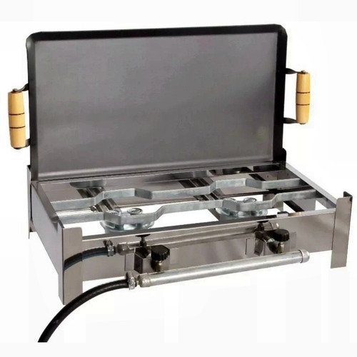 Fogão Inox 2 Bocas + Chapa + Kit Gás Promoção