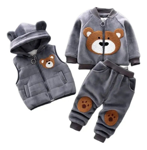 Conjunto Para Niños 3 Pzs Plush Y Polar Chaleco Poleron Buzo