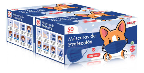 100 Cubrebocas Best Trading Termosellados Colores Infantil Azul Liso