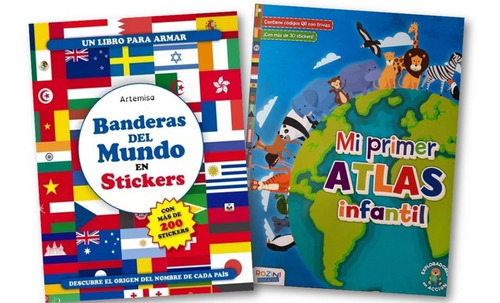 ** 2 Libros Banderas Del Mundo + Atlas Infantil ** Stickers