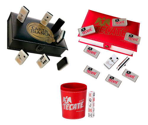 Domino Tecate Plata + Carta Blanca B/n Libro + Cubilete