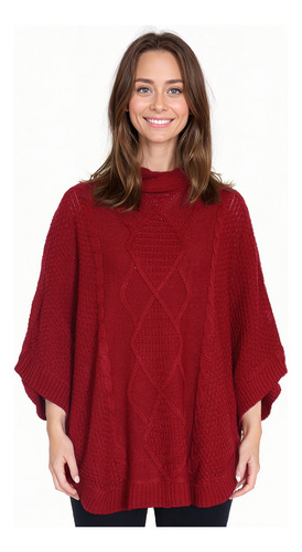 Sweater Mujer Poncho Guinda Oscuro Fashion's Park