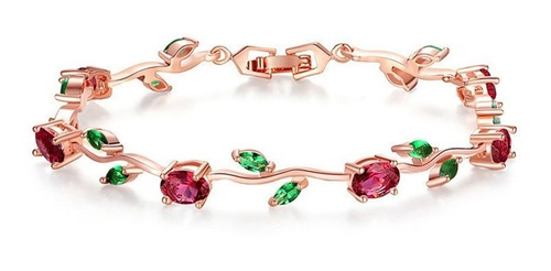 Pulsera Mujer Brazalete Rosas Elegante Circonita