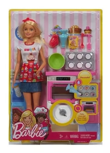 Barbie padaria chef boneca está pronto para assar com um conjunto de jogos  de forno e acessórios de comida que realmente subir! Um som de forno, ação  - Carrefour