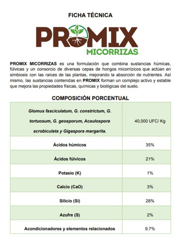 Micorrizas Promix 1 Kg Glomus, Acaulospora, Gigaspora