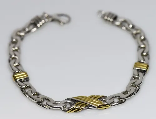 comprar Importante Pulsera Plata Maciza Y Oro 18k Gruesa 23,5 Gr