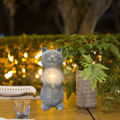 Estatua Solar Del Jardín Del Gato Luces Solares Del Gato Jar