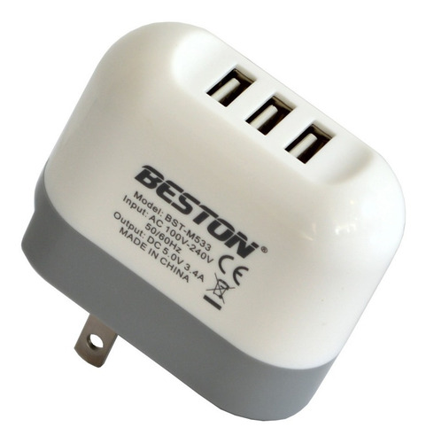 Cargador De Pared Con 3 Salidas Usb · 3.4a, Beston M533