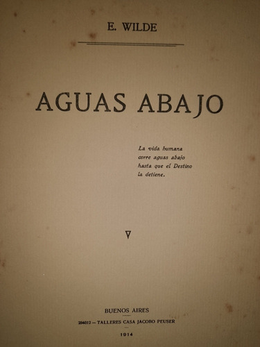 Aguas Abajo Eduardo Wilde 1914 Peuser Bs. As. B2