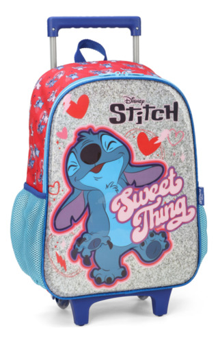 Mochila De Rodinhas Escolar Infantil Stitch Vermelho Disney