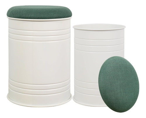 Taburete De Asiento Otomano De Almacenamiento Rústico Blanco