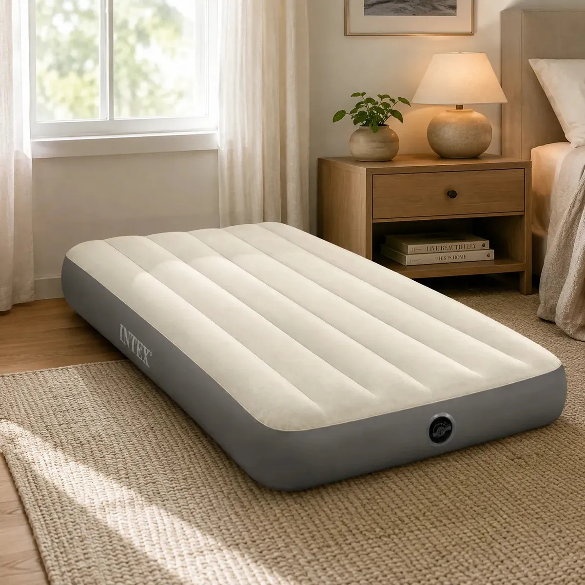 Colchon Inflable 1 Plaza Intex Dura Beam Fiber 99x191x25 Cm Crema