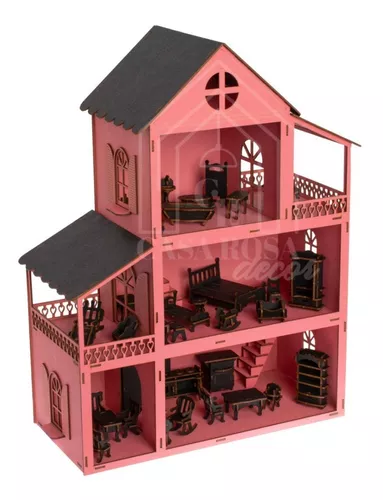 Casinha De Boneca Barbie Mdf Pintada Adesivada + 43 Móveis cru, Magalu  Empresas