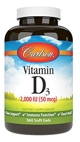 Vitamina D3 Carlson 2000 Iu, Salud Ósea E Inmune, Suplemento Vit