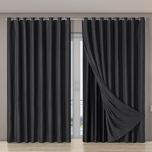 Cortina Tecido Blecaute Voil Gaze Linho 2,70 M X 2,30 M Cor Preto