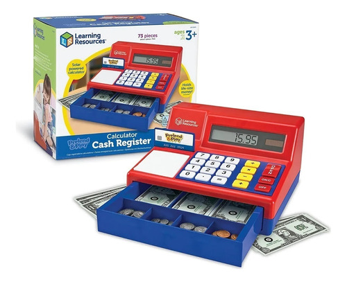 Caja Registradora Con Calculadora Pretend & Play Didáctico Color Rojo y Azul