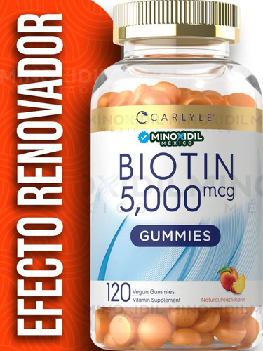 Carlyle Biotina 5000mcg 120gomitas Suplemento Sabor Durazno