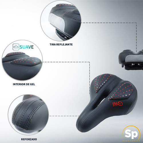 Imagen 7 de 10 de Asiento Para Bicicleta Gel Antiprostatico Con Reflegante