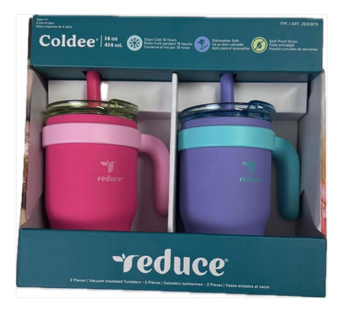 Thermo Vaso A Prueba De Derrames Reduce 14 Oz 2 Pack Color Rosa/morado Lisa
