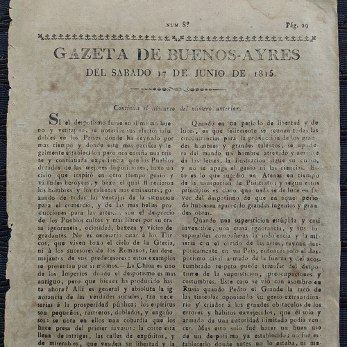 Diario Gazeta De Buenos Ayres Original 17 De Junio De 1815