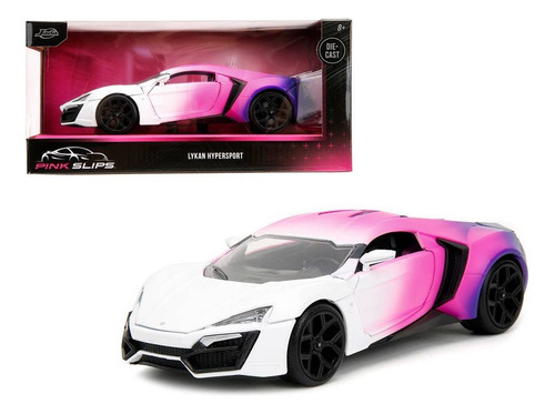 Coche miniatura Lykan Hypersport Pink Slips 1:24 de Jada Toys, blanco/rosa