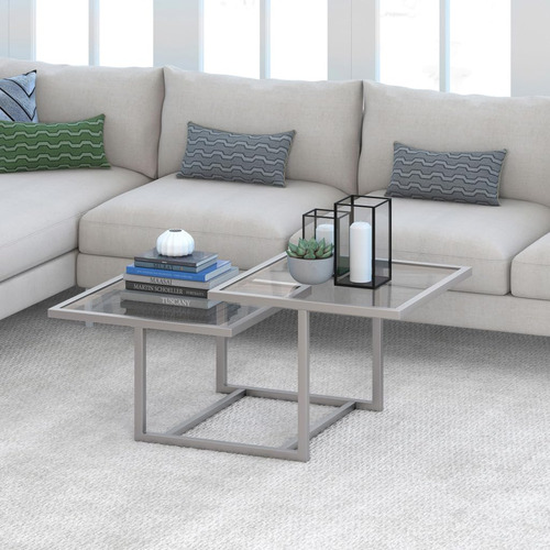 Homeroots 43 Silver Glass Square Coffee Table With Two
