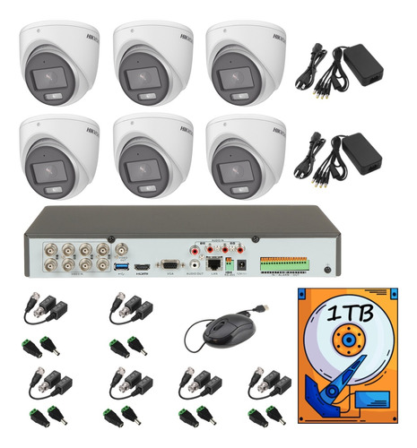 Kit Cctv 6  Cámaras 5mp Domo Colorvu Baluns / 1tb 