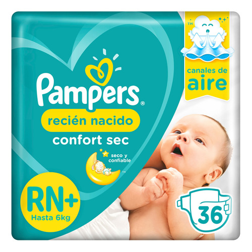 Pañales Pampers Confort Sec Recién Nacido Rn+ 36 Unidades