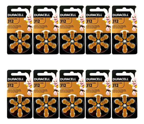 Pack 60 Duracell Activair 312 Batería Audífonos - Todopilas