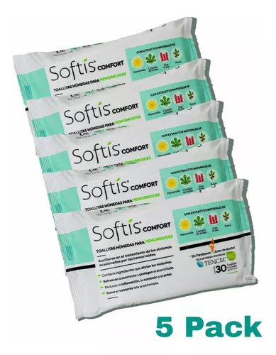 Toallas Húmedas Para Hemorroides Softis Comfort 30´s. 5 Pack