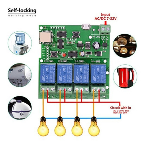 Imagen 7 de 10 de Smart Rele Wifi+rf Ewelink 4 Canales Na/nc 5vdc/7-32v Ac/dc