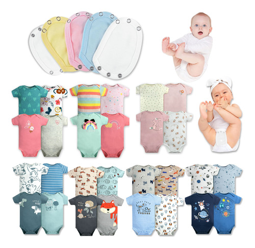 Pack 4 Bodys + 4 Extensores Niña Niño 100% Algodón Tedmimak