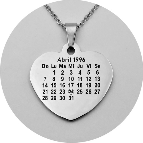 Collar Corazón, Calendario Y Grabado Personalizado 1212