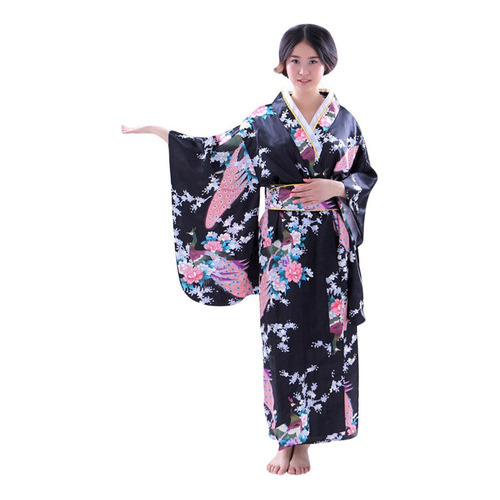 Vestido Viernes Negro Estampado Kimono Tradicional Japonés