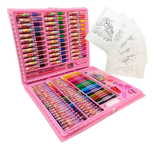 Maleta De Pintura Infantil Menina Estojo 150 Pç Para Colorir